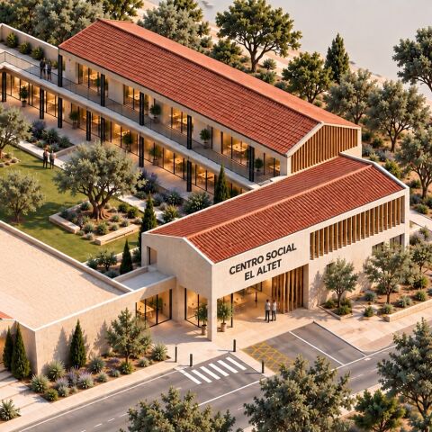 Imagen simulada del centro social que va a proyectar el Ayuntamiento de Elche en la pedanía de El Altet.