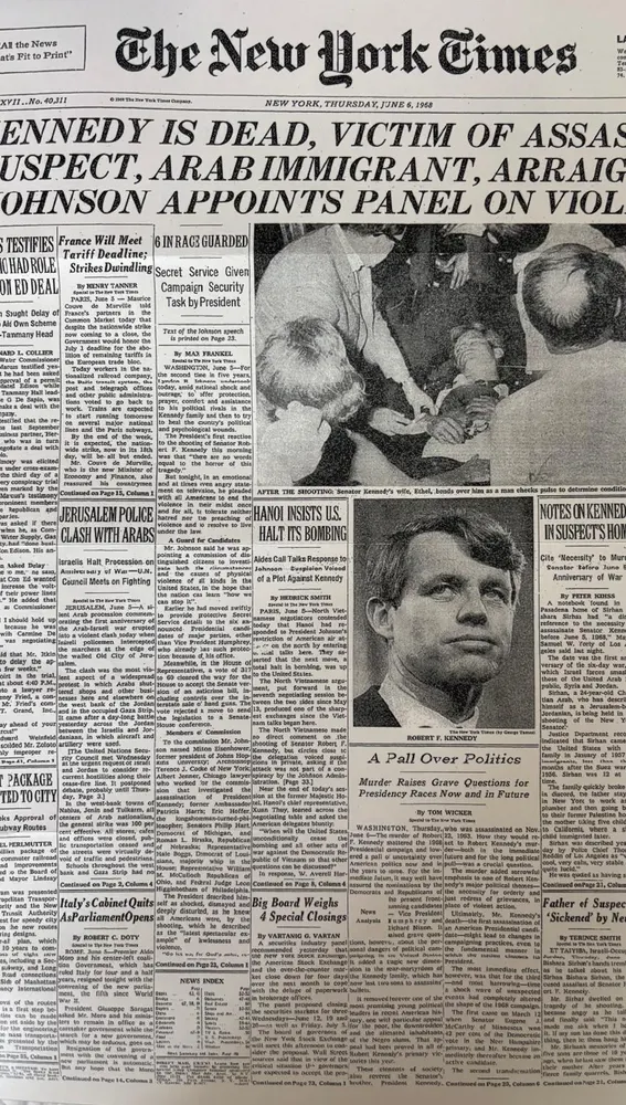 Edición del New York Times tras el asesinato de Robert Kennedy Edición del New York Times tras el asesinato de Robert Kennedy