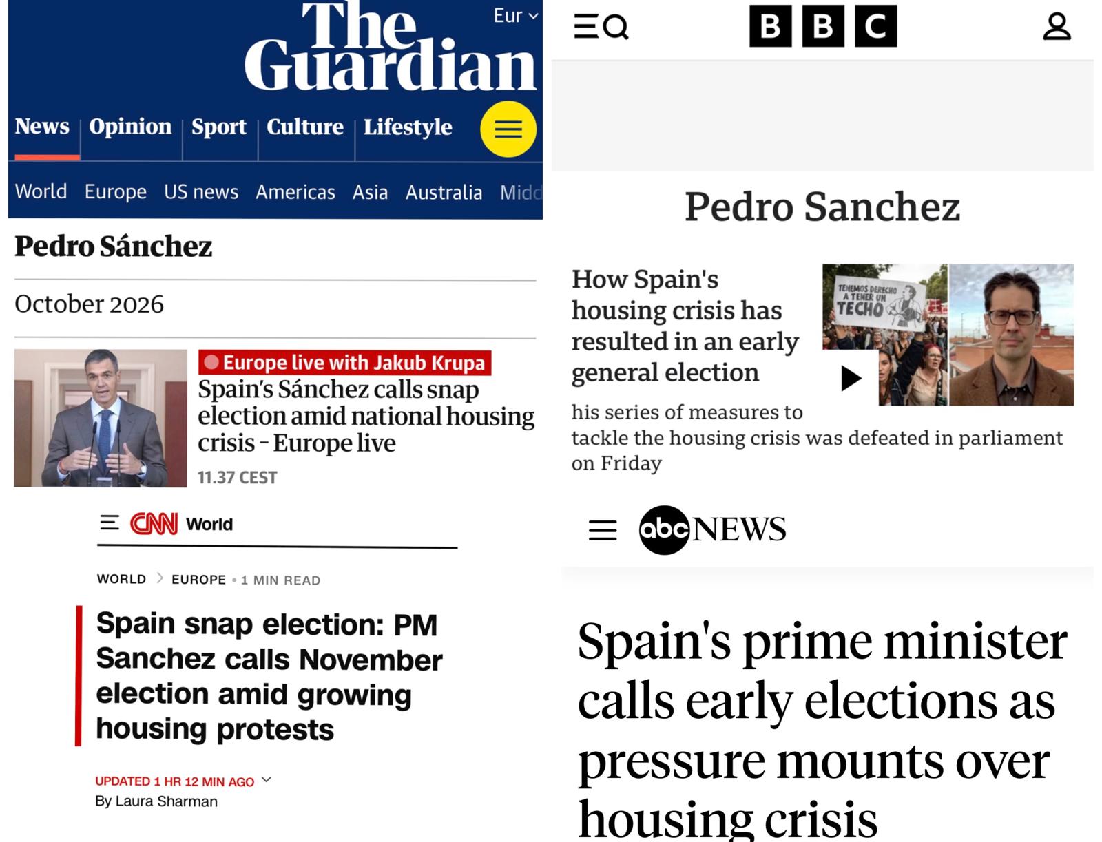 Los medios internacionales se hacen eco de la convocatoria electoral de Sánchez y lo achacan a la crisis de la vivienda Los medios internacionales se hacen eco de la convocatoria electoral de Sánchez y lo achacan a la crisis de la vivienda