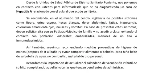 Caso de Hepatitis A en el CEIP Las Lomas, de Roquetas Caso de Hepatitis A en el CEIP Las Lomas, de Roquetas