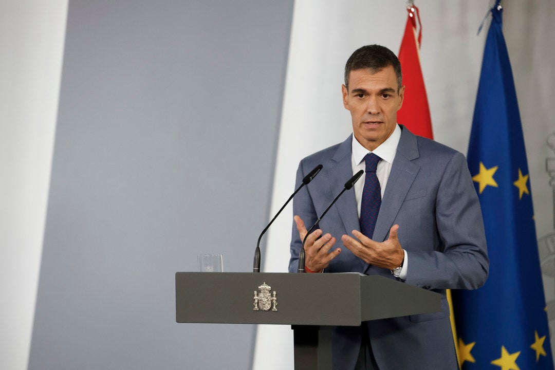 Pedro Sánchez, durante su comparecencia ante la prensa Pedro Sánchez, durante su comparecencia ante la prensa