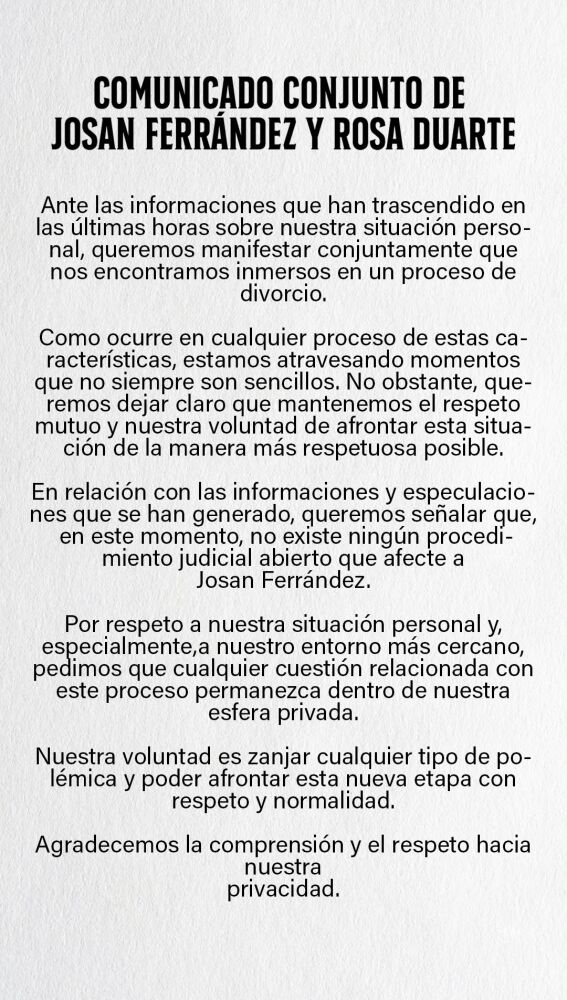 Comunicado de Josan y su mujer.