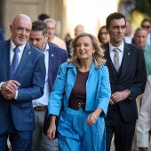 El portavoz de UPN, Javier Esparza y la presidenta de UPN, Cristina Ibarrola, durante el debate sobre el Estado de la Comunidad en el Parlamento de Navarra