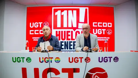 El secretario general de UGT, Pepe Álvarez, y el secretario general de CCOO, Unai Sordo, en una rueda de prensa conjunta El secretario general de UGT, Pepe Álvarez, y el secretario general de CCOO, Unai Sordo, en una rueda de prensa conjunta