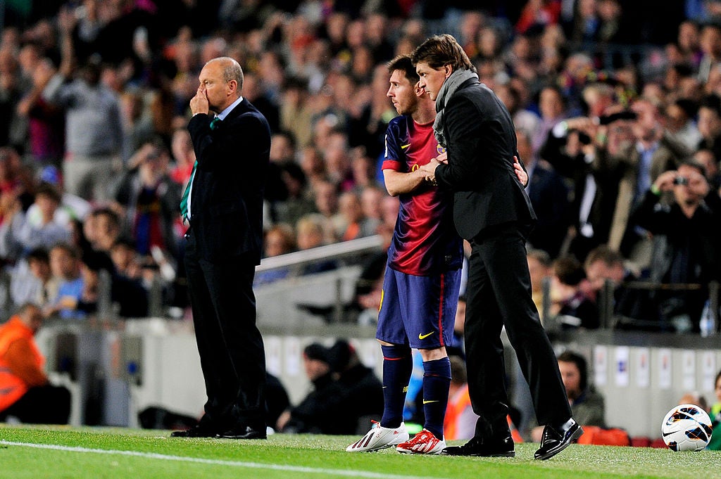 Tito Vilanova y Leo Messi durante un partido del Barcelona Tito Vilanova y Leo Messi durante un partido del Barcelona
