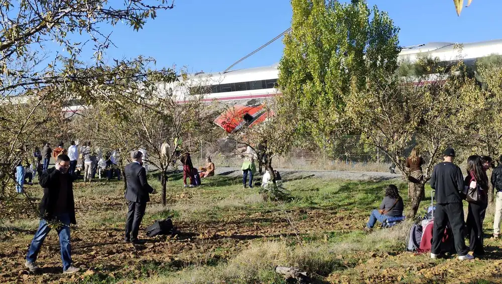 Imagen de uno de los dos vagones del tren caído por un terraplén. Imagen de uno de los dos vagones del tren caído por un terraplén.